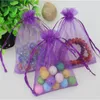 En gros 200 pcs/lot 9*12 cm violet bijoux pochettes cadeaux faveur mariage bonbons sacs cordon Organza sac