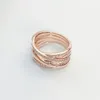 Rose Gold Sparkling Polished Lines Ring med originalbox f￶r Pandora 925 Sterling Silver Designer Br￶llopsmycken f￶r kvinnor CZ Diamond Girl Gift Luxury Rings