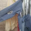 Damesjassen lovertjes denim jas 2022 herfst vrouwelijke slijtage losse zware industrie pailletten retro pull touw versleten jeans outswear