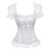 floral overbust corset vest bustier corset tops for women with sleeves lace up brocade shoulder strap corselet plus size sexy255g