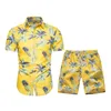 Летний мужской спортивный костюм с цветочным принтом, комплект из 2 предметов для пляжного путешествия, красочная повседневная гавайская одежда, пляжные шорты, рубашки с принтом, праздничные купальники