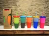 710ml الإبداعية درجة الحرارة تغيير لون كأس مع سترو وغطاء البلاستيك تلون الأقداح الصيف شرب زجاجة مياه