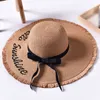 Sun Hats For Women Handmade Weave letter Embroidery Black Ribbon Lace Up Large Brim Straw Hat Outdoor Beach hat Summer Caps Chap Y200716
