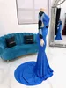 Abiti da ballo sexy di nuova moda blu a maniche lunghe con scollo a V Abiti da sera con applicazioni di pizzo nero Abito da indossare abiti da ballo abiti da festa