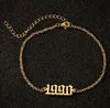 Ano do nascimento Tornozelo perna corrente pulseira jóias personalizar o ouro de aço inoxidável ouro personalizado anklet presentes de amizade