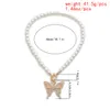 Sparkling rhinestone diamond 3d butterfly man made pearl choker pendant necklace for women girls fashion designer