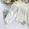Yornmona Kaliteli Comfy Zarif Puf Kol Bluz Gömlek Gotik Ins Moda İlkbahar Sonbahar Kadın Bayanlar Beyaz Gömlek Kırpma Tops