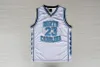 #23 Michael camisas de basquete de manga curta masculinas costuradas North Carolina College branco azul camisa de basquete S-XXL