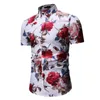 2020 New Mens Slim fit Flower Printed Shirts Male Short Sleeve Floral Shirt Men Basic Tops Casual Shirt Plus Size Mens Clothing