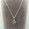 925 Sterling Silver Rhombic Pendant Halsband Kvinnor CZ Diamant Bröllopsgåva med Original Box för Pandora Geometriska Linjer Halsband