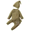 Sonbahar Giyim Yenidoğan Katı Örme Giyim Uzun Kollu + Pantolon + Şapka 3pcs / set Bebek Kıyafetleri Bebekler örme giyim Tops ayarlar