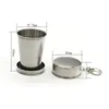 Stainless Steel collapsible Cup Tumblers pocket Retractable Travel Cups with Keychain hangs Holder Outdoor Sport Water Bottle Drinkware 75ml 140ml