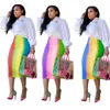 kläder för kvinnor mode regnbåge tryckt kjol ett steg ol Hip-täckt maxi längd vuxna kjolar klänningar gratis plus storlek tutu asymmetrisk