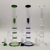 Grand Tube Droit Bangs En Verre Triple Conduites D'eau Cage À Oiseaux Percolateur Huile Dab Rigs 18mm Joint Vert Bleu Clair Avec Bol