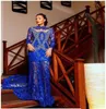 Aso Ebi 2020 Renda árabe Real -Mermaid Mermaid Dress Dis Beaded Crystals PROM Vestidos de mangas compridas Vestidos formais de concurso africano 2911