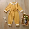 Baby Girl Ubrania Koronki Toddler Girls Romper Back Button Dostosowy Kombinezony Długim Rękawem Dzieci Stroje Designer Odzież dziecięca 5 Kolory DW4300