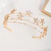 Kadınlar Takı Seti Gelin Düğün Altın Renk Yıldız Şekil Tasarım Çelenkler Kafa El yapımı Yapay elmas Taç Küpe Takı Seti