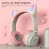 Симпатичные Детские Bluetooth 5.0 Наушники Светодиодные Света Света Cat Ear Hear Hears Стерео Бас Беспроводные наушники Hifi Наушники с Микрофоном