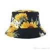 Designer Bucket Sun Hat Dubbelsidigt slitage för Kvinnor Summer Cap Fiske Hattar 3D Utskrift Solros Style