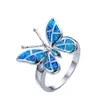10 Sztuk Posrebrzany Pierścień Pierścień Motyl Kształt Wiele Kolory Opalite Opal Dla Kobiet Moda Biżuteria