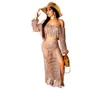 2020 Slash Neck Knit Two Piece Sets Women Tassels Crop Top And Skirt Set Sexy Crochet Beach Wear 2 Piece Summer Outfit