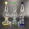 Eşsiz Tasarım Cam Su Bongs Harnaklar Mantar Perc Perkolator Tripod Recycler Dab Rig 14 inç 18mm eklem