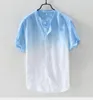 Mannen Cool Katoen Linnen Shirt Ademend Kleurverloop Casual Zomer Strand Shirt Tops SER88287j