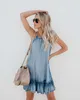 Bayan Elbise Yaz Bayan Moda Denim Elbise Sundress Genel Elbise Vintage Casual Seksi Bodycon Halter Kot