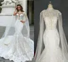 2020 Luxus Kapelle Meerjungfrau Brautkleider mit Wrap Illusion Applikation Spitze Brautkleid ärmellos Sweep Zug nach Maß Robe De Mariee