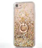 Bling Liquid Quicksand Diamond Foil Glitter Hårda PC-fodral För Iphone 11 XR XS MAX X 8 6 TPU + Metall Finger Ring Confetti Sparkle Paljettskydd