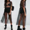 Volie Mesh Dresses Women See Through Black Gauze Sundress Half Sleeve Lace Sexy Outwear 1-Piece Summer kg-642
