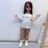 Girls Designer Outfits Autumn 2020 new Children Clothes Suits Kids Letter Printed Long Sleeve T-shirt + Stripe Trousers 2pcs Sets S386