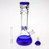 Royal Blue Grosso e Clear Glass Bong 11.5inches Intense Difusão Dabilidade Rig Rig Rig Refrigerada Base Resistente Fumar Fumar Fumar Mão Brown Tubulação de Água