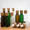 10ml 15ml 20ml 30ml Frosted Clear Glass Dropper Bottle with Bamboo Lid Cap Essential Oil Glass Bottle Frosted Green EEA1817