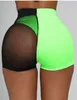 Running Spodenki Kobiety Siatki Sheer See Through Spodnie Neon Green Patchwork Wysoka talia Bodycon Bikini Dolna Cover Up Jogging