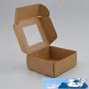 30st 4 storlekar kraftpapper lådor brun liten presentförpackning med fönster vit / svart handgjord tvål box fest nuvarande packning