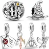 100% 925 sterling silver harry hedwig owl charm deathly hallows dangle beads fit original Pandora bracelet woman jewelry pendant