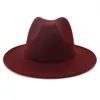 2020 Outer Burgundy Inner Tan Patchwork Wool Felt Jazz Fedora Hats Women Men Large Brim Panama Cap Casual Unisex Gambler Hat3396986