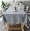 Tvättbar bomullslinne Stygn Tassel Rektangel Bordduk Bordskåpa Perfekt För Kök Dinning Tabletop Buffé Dekoration