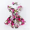 Ubrania noworodka dziewczyny sukienki z opaską dla dzieci designerskie ubrania dziewczyny kwiatowy romper dla enfant Ruffles rękaw L0BZ3187834
