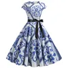 Robe Pin Up Vintage Femme 2020 Vestidos de verão para mulheres manga curta decote em bico anos 50 anos 60 festa Rockabilly vestido de escritório tamanho grande chique