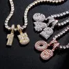 Oro chapado con hielo CZ Cuadrado Cubic Cubic Zirconia Número de deportes personalizado Colgante Collar de cadena DIY Bling Diamond Hip Hop Jewelry Regalo para los chicos