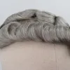 Pu Toupee för män 5 Mixed Grey Hair Replacement 8x10 Human Hair Men Toupee 8x10 6 tum Curly Hair Style Men Wigs9479256