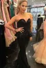 Sexy schwarze Pailletten Satin formelle Kleider Abend Kleidung lang 2021 Schattenstürze trägerloser Schnüre-up Mermaid Prom Dress Party Mutter Kleider Plus Größe