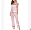 Mulheres sexy pijamas seda pijamas sleepwear nightwear profundo v sling conjunto casual solto conforto feminino roupas roupas