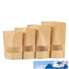 200 pcs Sacos de embalagem de embalagem de 200 pcs alimento sacos à prova de umidade sacos de janela Brown papel kraft doypack bolsa para lanche candy cookie cozimento