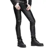 Herrbyxor Fashion Stretch Spring Koreanska Skinny Feet Motorcykel Läder Solid Färg PU Byxor1