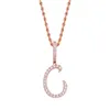 New Fashion Gold Plated Bling Ice Out CZ A-Z Art Letter Pendant Necklace with 24inch Rope Chain Nice Gift