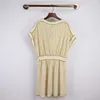 Or rayures paillettes tricoté Mini robe pour les femmes 2021 à manches courtes femme taille à lacets robes décontracté1