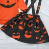 2020 Halloween baby outfits brev pumpa tryckt långärmad romer + suspender kjolar + huvudband 3pcs / set barn kläder uppsättningar